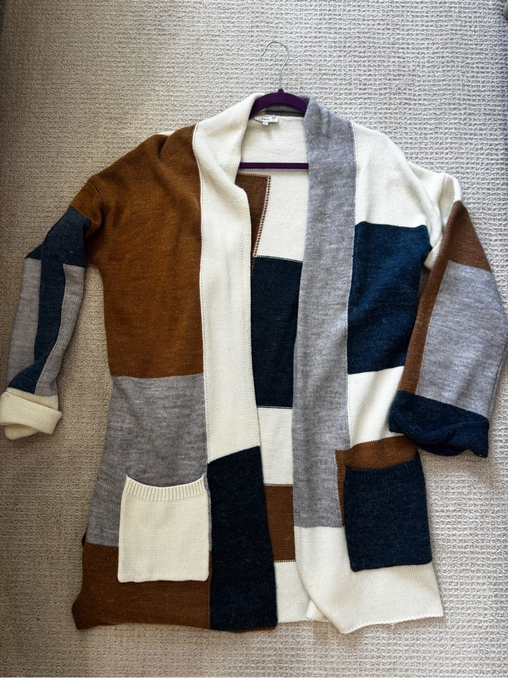 JODIFL Colorblock Open-Front Cardigan - Cream, Brown, Gray, Blue